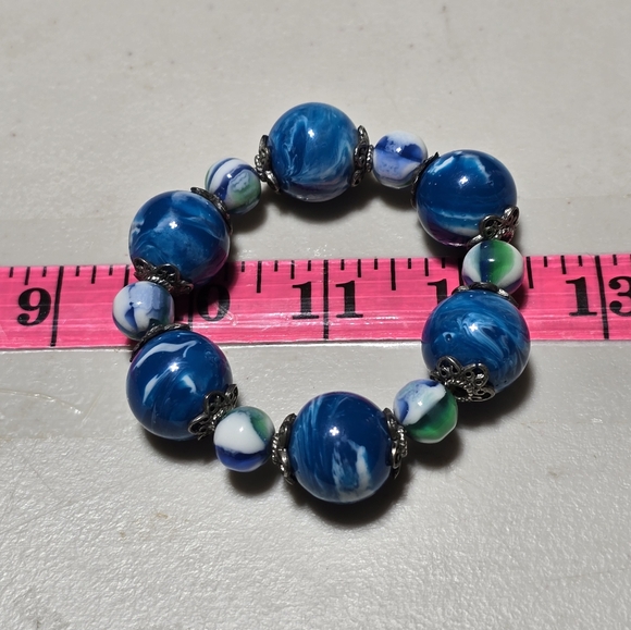Chunky Silver Handmade Ball Stretch Bracelet 14 - Picture 2 of 2